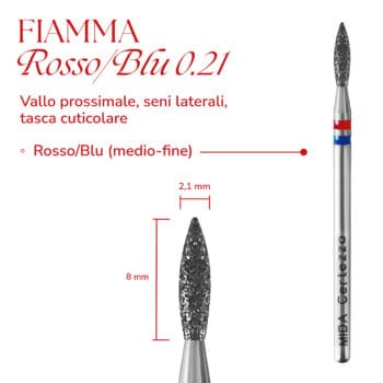 Punta per cuticole MIDA – Fiamma Rossa/Blu 0.21 Punta per cuticole MIDA – Fiamma Rossa/Blu 0.21 - Punte Fresa MIDA