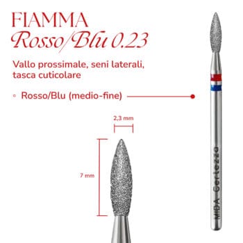 Punta per cuticole MIDA – Fiamma Rossa/Blu 0.23 Punta per cuticole MIDA – Fiamma Rossa/Blu 0.23 - Punte Fresa MIDA