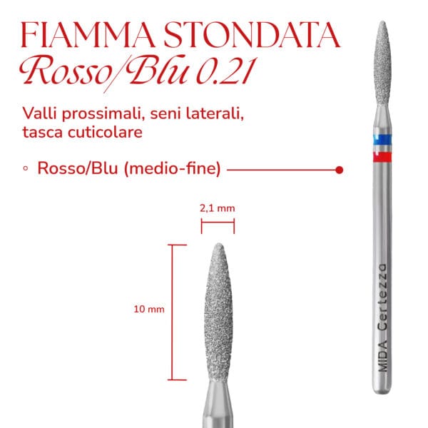 Punta per cuticole MIDA – Fiamma Stondata Rossa/Blu 0.21 - Punte Fresa MIDA